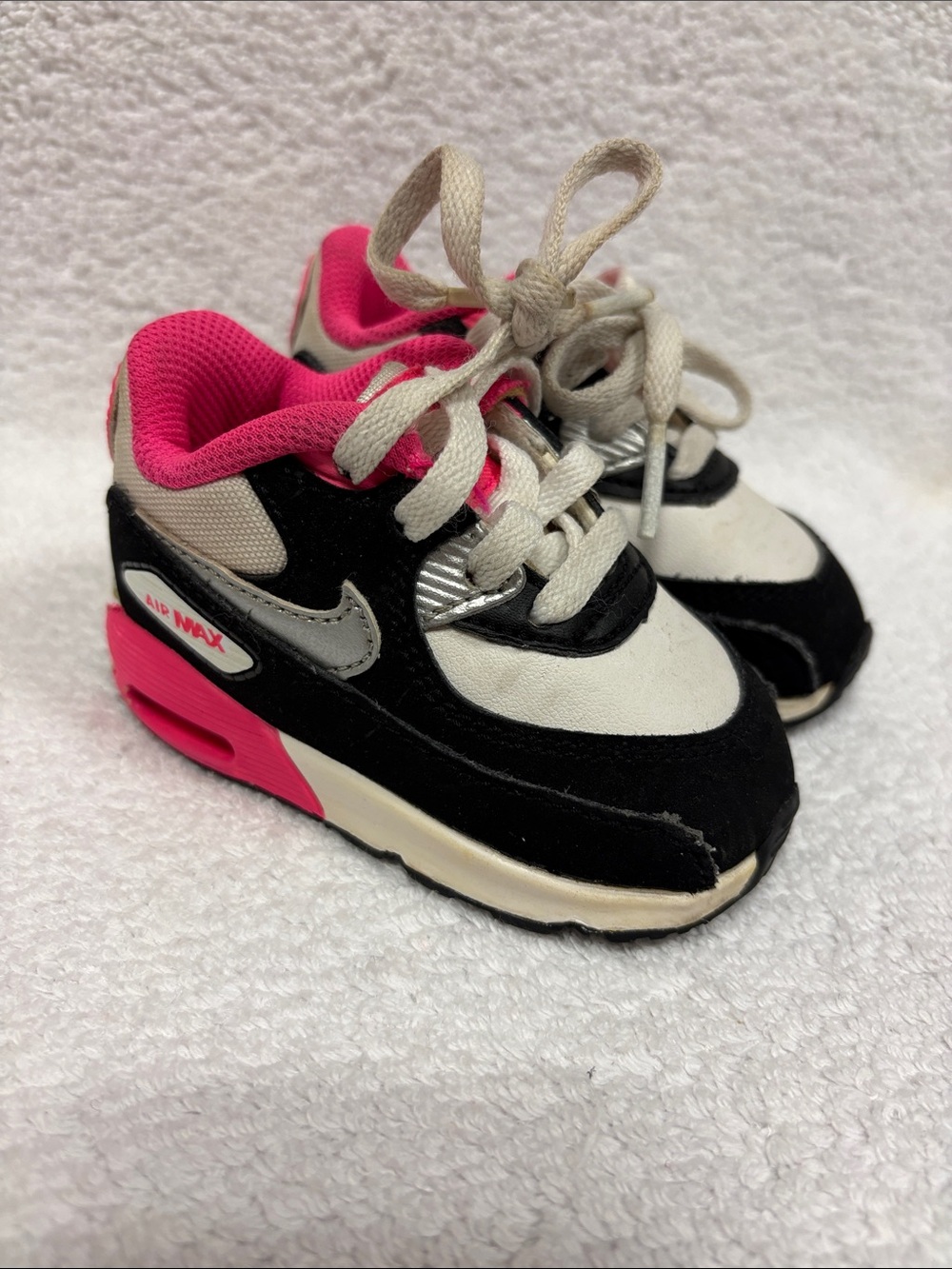 Nike air max 90 vintage black white hot pink baby girls size 5